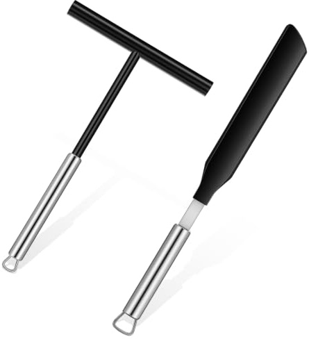 HJZHII 2 st Crepe spridare och spatel kit, 20 cm rostfritt stål T-formad smet spridare 13,4 tum Crepe spatel vändare kakvändare köksredskap med hängande hål för jämnt spridning av smet