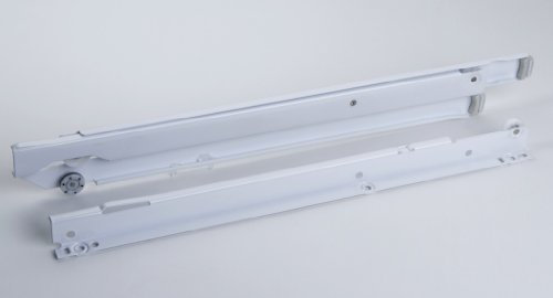 1 paio di guide su rotelle, guida per cassetto, guida estrazione per cassetto, guida a estrazione totale, metallo bianco, portata 50 kg, con autorientro, lunghezza complessiva 400, montaggio a sormonto