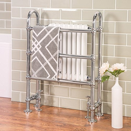 Warmehaus Traditional Heated Towel Radiator Rail 904x674mm Chrome White | Victorian Style, Double Column, Bathroom Towel Warmer, Free Standing, Low Carbon Steel, Central Heating