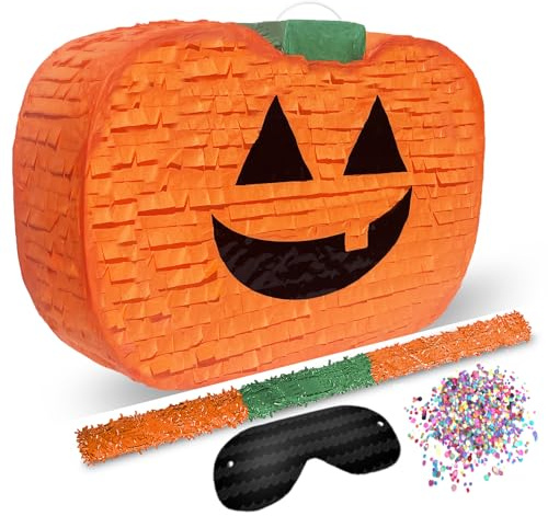 Jergrim Halloween Pumpkin Piñata 4-piece set 17x10 Perfect for Halloween Party Decorations, Photo Prop, Jack-O'-Lanthern, October Birthday, Funny, Scary and Spooky, Fits candy/favors