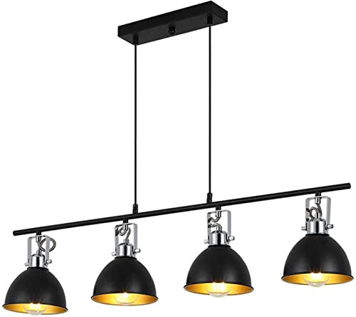 H.W.S vintage pendellampa, svart, retro, hänglampa, industriell lampa, E27, pendellampa, justerbar höjd, hängande lampa, vardagsrum, ljuskrona, ljuskronor, för matsal, restaurang, café, (4 flammor)