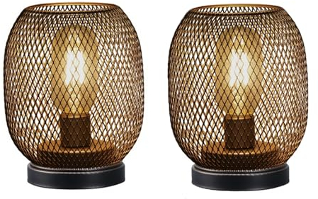 JHY DESIGN Lot de 2 lanternes LED en forme de cage en métal alimentées piles lumière d'accentuation sans fil pour les mariages fêtes patios événements pour l'intérieur et l'extérieur (forme ronde)