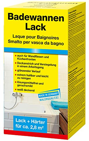 Pufas Werk KG Decotric Badewannenlack mit glänzendem Verlauf - ca. 2,8 m² I weiß deckender Fliesenlack und Versiegelung I Haltbares Emaille Reparaturset I 2K-System