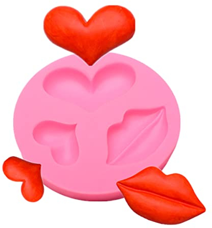 3D Love Heart Shape Chocolate Silicone Mould Kiss Lips Shape Baking Mold DIY Valentine's Day Fondant Molds for DIY Wax Melt Moulds Party Wedding Cake Decoration