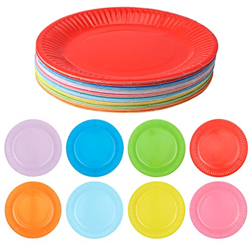 RosewineC 40 Packs 7 Colorful Party Paper Plates,Classic Assorted Color Round All Occasion Paper Dinner Plates Birthday Party Supplies