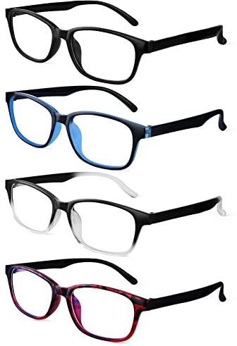 ACWOO Blaulichtfilter Brille, 4er-Set Anti Blaulicht Brille Ohne Stärke Blaufilter Brillen, Vintage PC Gaming BildschirmBrille, Blue Light Glasses für Damen Herren (transparent+leopard+blau+schwarz)