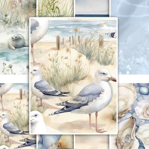 GRAZDesign Fliesenaufkleber Bad & Küche, maritim Strand Watercolor, Klebefliesen selbstklebend - 15x20cm - 12 Stück