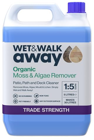 Wet & Walk Away Concentrate - Organic Moss & Algae Remover for Garden Spaces – Brighten and Clean Your Patio, Indian Sandstone, Driveway, Decking, Astroturf and Bricks – Covers up to 300m² – 5 Litres
