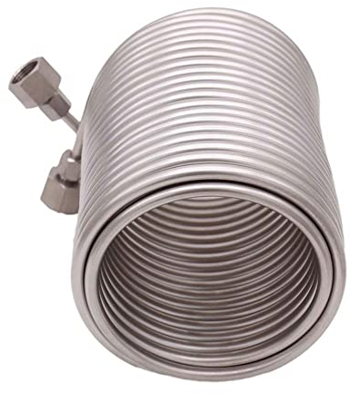 LXYTT Serpentín Enfriador, Caja De Acero Inoxidable, 50 Pies/15,3 M De Longitud, Tubo De 5/16 De Diámetro Exterior, Serpentín Enfriador De Cerveza De Barril Casera, Extremos G De 5/8 Plateados