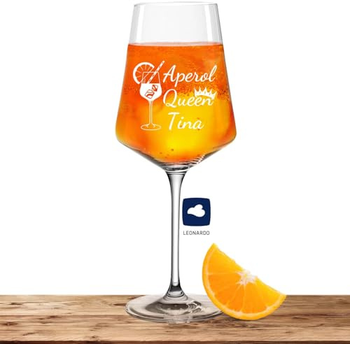 Leonardo Aperolglas PUCCINI 560ml Aperol Queen mit Namen oder Wunschtext graviert - personalisiertes Premium Aperolglas als Geschenkidee für Männer und Frauen