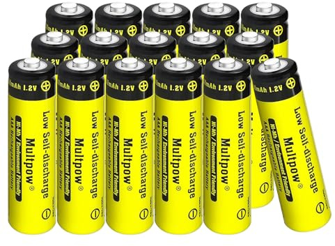 16 Stück AAA Akkus Wiederaufladbar, NI-MH Batterien AAA 1100mAh 1.2v, Gelb | Aufladbare Hohe Kapazität, Geringe Selbstentladung Akku-Typ Batterien