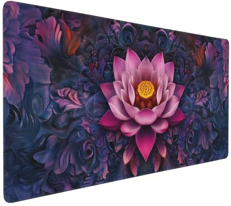 Gaming Mauspad XXL Lotus Mousepad 800x400x4mm Rosa Verlängertes Mauspad Schreibtischauflage,Genähte Kanten Mauspad,Verbessert Präzision und Geschwindigkeit Wasserdicht Geeignet für Büro und Spiele