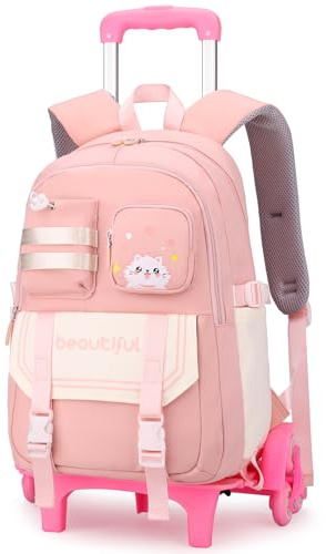 Amythe Sac a Dos à Roulettes pour Filles de 9 à 16 ans, Cartable à Roulettes pour Enfants Adolescents avec 6 Roues, Sac Ecole Léger de 28L pour élèves du Primaire et du Secondaire, Rose