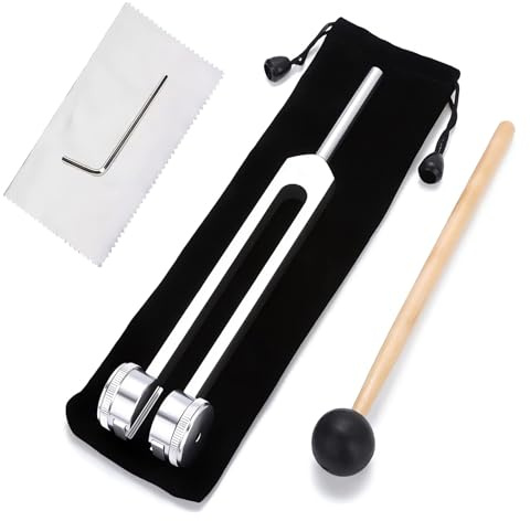 DHWEKU Diapason 128Hz Diapason en Alliage d'Aluminium avec Marteau en Silicone et Outil de Réparation Offrant une Réponse en Fréquence Précise