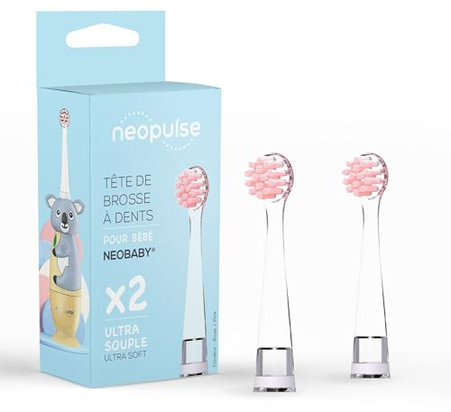 NEOPULSE NEOBABY - Ersatzbürstenköpfe Ultra-Weich, Rosa, 2er-Pack | Aus Nylon - Ab dem ersten Zahn (0-3 Jahre) - Angepasst an die Morphologie von Babys