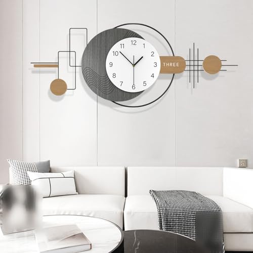 Modernwanduhr Stille, kreative und minimalistische Dekorative Wanduhr, Metallrahmen, für Küche, Schlafzimmer und Büro (Grau und Weiß)