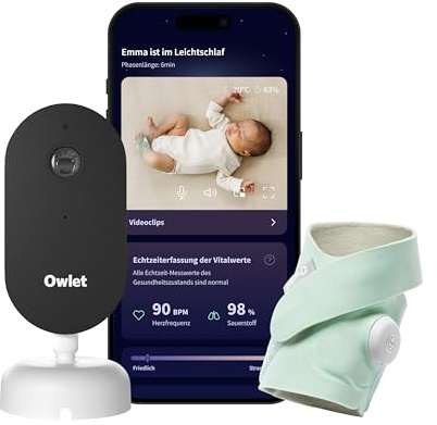 Owlet Dream Duo (3rd Gen) – Medically-Certified Smart Baby Monitor with Sock & HD Video Cam, Tracks Pulse Rate, Oxygen & Sleep, 2K HD Video, Cry & Motion Alerts, Temp Monitoring | Mint