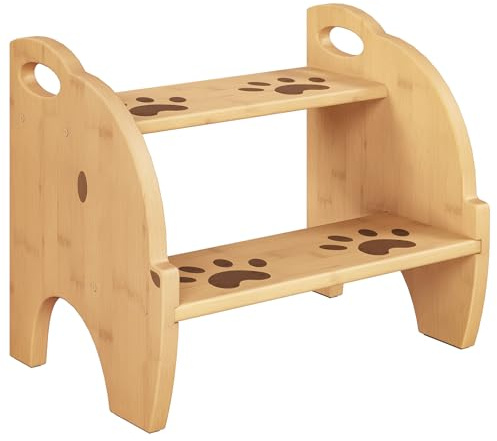 HOOBRO Stegpall i trä, två stegspallar småbarn med handtag och säkerhet, halkfria dynor, bambu stegpall för handfat, badrum, kök, sovrum, dubbla stegpallar för barn, naturlig YL21JD01