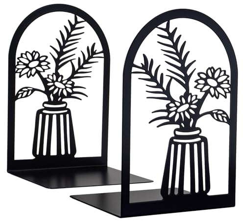 Metal Book Ends, Heavy Duty Bookends, 1 Pairs Black Book End Holder for Shelves, Decorative Tree Unique Design Book Stand Stoppers Supports for Home Office Library Bookshelf Heavy Books