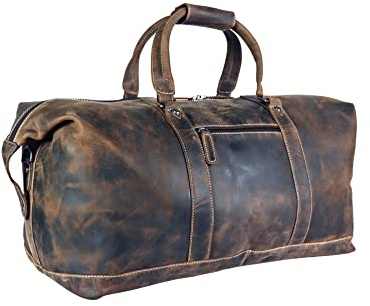 Alpenleder Reisetasche - ALABAMA (Handgefertigt) - Nachhaltiges Bio-Leder aus regionaler Landwirtschaft | Mit Schultergurt, Reisetaschen Damen & Herren *Fair Produziert* (57.5x25x30cm 45L Old Havanna)