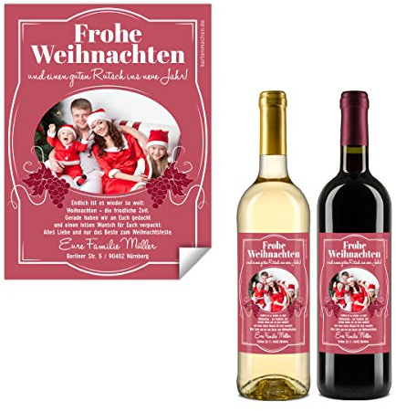 Weihnachtskarten als Flaschenetikett (40 Stück) – Wein in Rot - Weinetikett selbstklebend