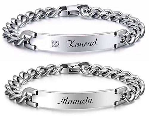 aplusashop ID Edelstahl Armband mit Strass + Gravur nach Wunsch, auch als Partnerarmbänder mit Box NEU