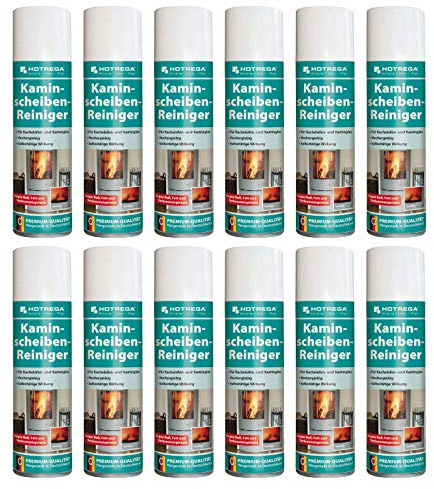 HOTREGA Kaminscheibenreiniger 12x 300ml | Kaminglasreiniger Aktivschaum | Gegen Ruß, Rauchharz & Fett | Für Ofenglas, Metall oder Kunststoff | Haftet an senkrechten Flächen | Streifenfreie Sauberkeit