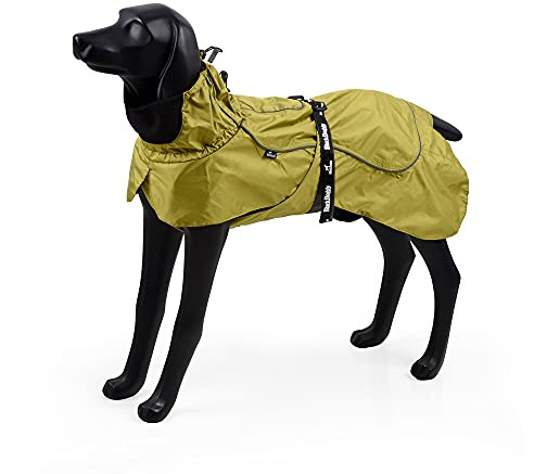 BlackDoggy Hunde-Regenmantel, Wasserabweisende Regenjacke & Outdoor-Jacke mit reflektierenden Rändern & verstellbarem Rollkragen + Taillengürtel – Leicht & Atmungsaktiv (XXL, Grün)