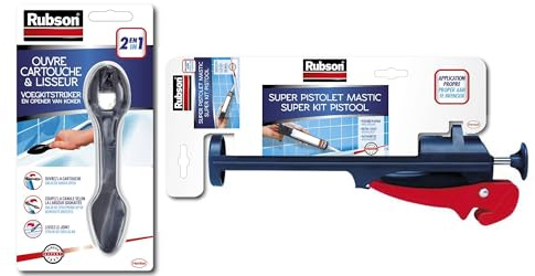RUBSON Super pistolet extrudeur pour mastic, léger et pliable + RUBSON Ouvre cartouche et lisseur - pour tout type de mastic
