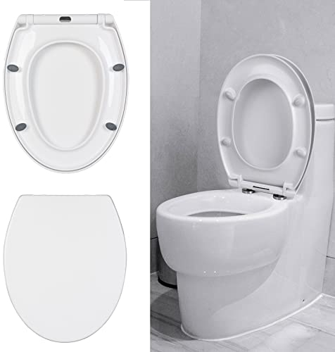 WC Sitz, O-Form Toilettendeckel mit Absenkautomatik & Quick-Release-Funktion, Premium Duroplast Antibakteriell Klodeckel aus Duroplast und rostfreiem Edelstahl, WC deckel Klobrille weiß Toilettensitz