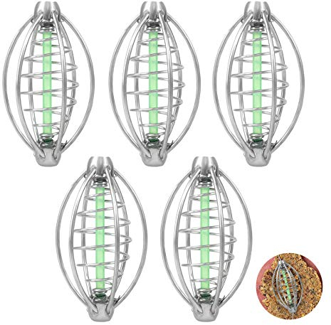Iyowei 5 Stück Angeln Inline Feeder Set Fischköder Futterkorb Method Feeder Fishing Feeders Futterspiralen Futterkorb für Karpfenangeln Zubehör Angelkorb Set (Metall Material)