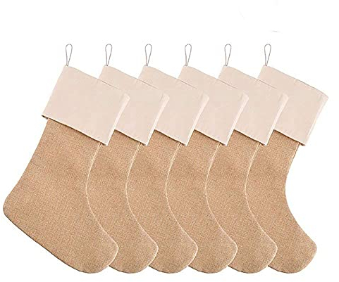 6er Set Weihnachtsstrumpf Sackleinen Weihnachtssocken Kamin Geschenktasche, DIY Personalisiert Weihnachtssocken Weihnachten Hängen Strümpfe Für Weihnachtsfeier, Geschenk, Süßigkeiten, DIY Handwerk