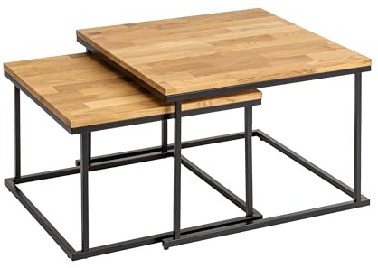 RIVERBANK Couchtisch aus Eiche & Metall - Hochwertige Satztische aus Holz im 2er Set | Eckiger Sofa Tisch & Wohnzimmertisch aus Echtholz - 49cm hoch - Moderner Couch Beistelltisch - Natur braun