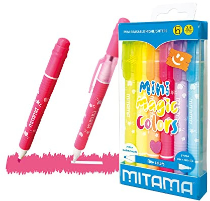 Mitama - 6 Mini Magic Colors radierbare Textmarker in Pet Box, verschiedene Pastellfarben