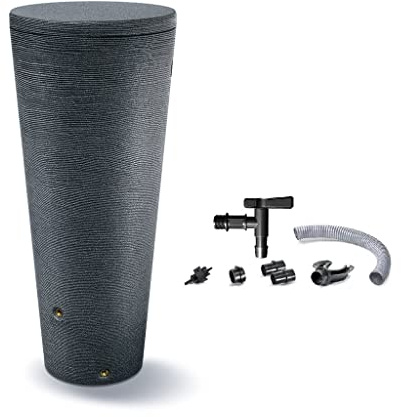 Kreher XXL Regentonne Tubo 320 Liter Volumen in Einer strukturierten Optik in Dunkelgrau! Tolle Optik durch Granitkörnung aus Kunststoff. Maße (ØxH): 67 x 150,5 cm. Mit Füllautomat und Wasserhahn.