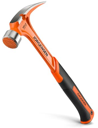 Jorgensen 16 oz Straight Claw Hammer, Rip Claw Hammer with Milled Face & Shock Absorbing Grip, Heavy Duty One-piece Forged Hammer