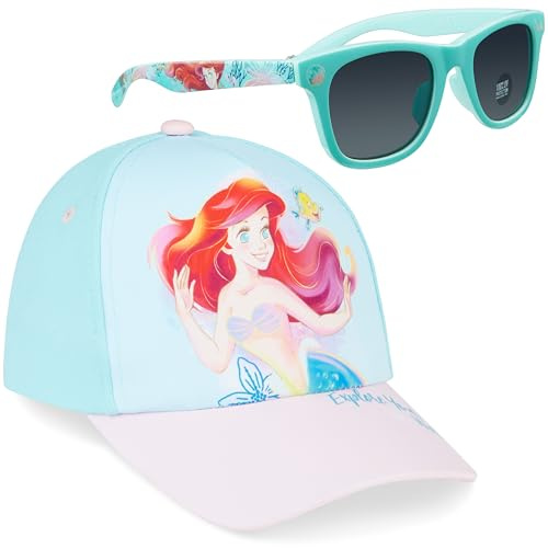 Disney Stitch | Minnie Mouse | Frozen | Ariel Baseball Cap & Sunglasses for Girls, Hat & Sun Glasses with UV 400 Protection (Blue Ariel)