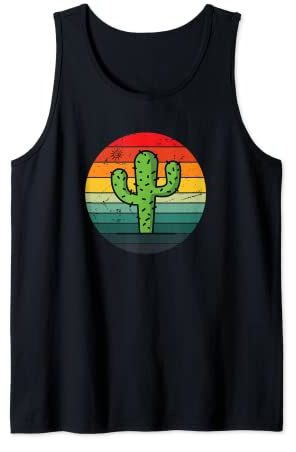 Retro Cactus Sunset Saguaro Opuntia succulent Cactacea Lover Tank Top