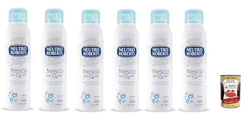 Italian Gourmet Deo Spray Fresco Zero% Sali 6 x 150ml 48h ohne Aluminium | Profumo classico, delicato sulla pelle; Anti-Flecken Schutz im Alltag, Gesamtnettogewicht 900 ml + Kostenlos Polpa 400g