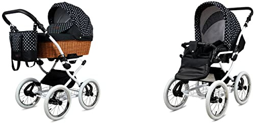 BabyLux ALU 2in1 Kinderwagen für Kleinkinder – Kinderwagen für Neugeborene und Kleinkinder – Baby Neugeborenen Kinderwagen – 59x105x125cm – Max. 15kg – White Dots White Frame