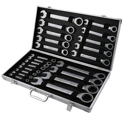 TouSuaRSi Juego de llaves combinadas de carraca de 22 piezas, 6-32 mm, juego de llaves combinadas, juego de llaves combinadas de carraca con caja (cabeza fija)
