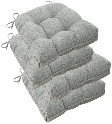 ELFJOY Chair Cushions for Dining Chairs 18 x 18 x 3 Kitchen Chair Cushions Set of 4 Tufted Chair Pads with Ties and Non-Slip Backing Comfortable Seat Cushion for Indoor Dining Room,Light Grey