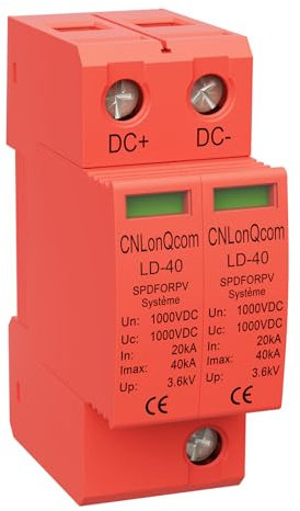 CNLonQcom Parafoudre DC pour Installation PV DC1000V 20kA ~ 40kA 2P Parafoudre pour photovoltaïque Solaire 35 mm Montage sur Rail DIN