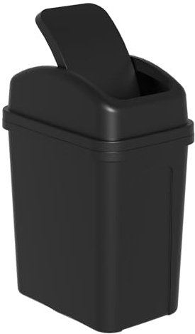 Zopnny 7 L Small Rubbish Bin, Trash Bin for Bathroom or Bedroom, Plastic Waste Bin with Swing Lid, Black