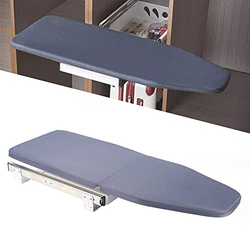 Platzsparender Faltbar Bügelbrett Bügeltisch Ärmelbrett 180° Ausziehbare Push &Pull Bügelablage, Leise Schiene Hitzebeständiger Stoffbezug, Household, Grau