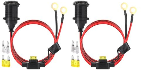 Dongge 2 Pack 12V/24V Fixed Thread Cigarette Lighter Extension Cable with Punched Terminal Car Cigarette Lighter Adapter 20A
