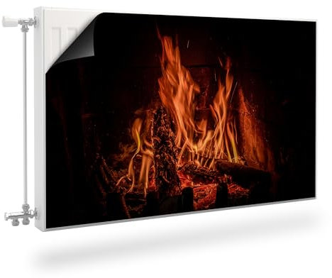 Muralo Heizkörperverkleidung, magnetische Heizkörperabdeckung für Plattenheizkörper aus Stahl oder Blech - Geruchlos und sicher für Gesundheit - Gemütliches Feuer im Kamin Br90cm x Hö.60cm