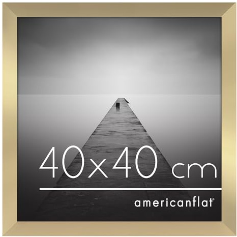 Americanflat Bilderrahmen 40x40 cm aus MDF-Holz mit bruchsicherem Plexi-Scheibe - Bilderrahmen quadratisch 40x40 mit integrierter Aufhängung für die Wand - Gold