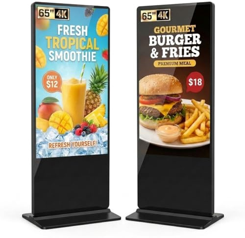 YCKJNB 65 Totem Pubblicitario Digitale 4K, 450 Nits Digital Signage Mobile con 4 Ruote, Display LCD Professionale 24/7, Android OS, Plug&Play USB/WiFi/HDMI, Ideale per Vetrine Negozi e Ristoranti