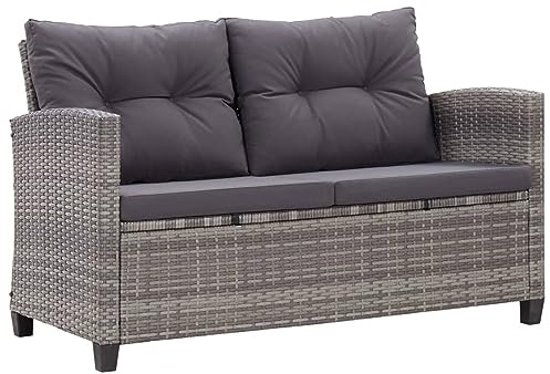 Homgoday 2-Sitzer-Gartensofa mit Kissen Garten Lounge Sofa Couch Balkonsofa Gartenbank Bank Rattansofa Ecksofa Ecklounge Gartenmöbel Loungemöbel Grau 124 cm Poly Rattan